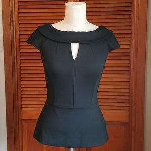 WHBM Black Cap Sleeve Peplum